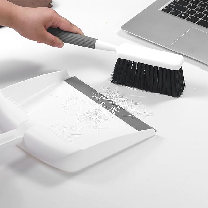 SetSail Mini Broom and Dustpan Set, Portable Cleaning Brush and Dustpan Combo Nesting Snap-On Handheld Dust Pan and Brush Set, Small Brush Dustpan for Kitchen, Desktop, Pet, Floor, Sofa, Grey White
