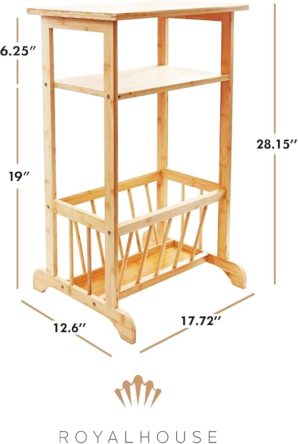 RoyalHouse Bamboo Shelving Unit – Multi-Tier Storage for Home & Bathroom (2-Tier Tall (12.6" D x 17.72" W x 28.15" H))