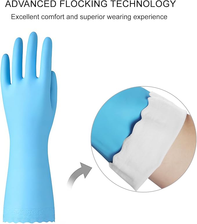 Bamllum Rubber Cleaning Gloves - 2 Pairs Latex Free Kitchen Cleaning Gloves with Cotton Liner- Household Dishwashing Gloves, Non- Slip Waterproof (Medium, Blue+Pink)