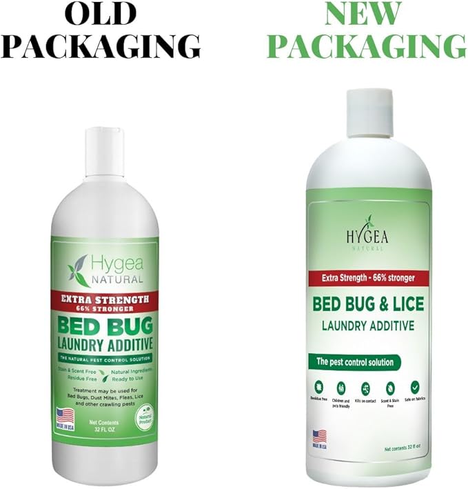 Hygea Natural Lice & Bed Bug Extra Strength Laundry Additive - Environmentally Responsible, Odorless & Stain-Free Liquid Laundry Treatment - Safe for Children & Pets - Any Water Temperature (32 oz)