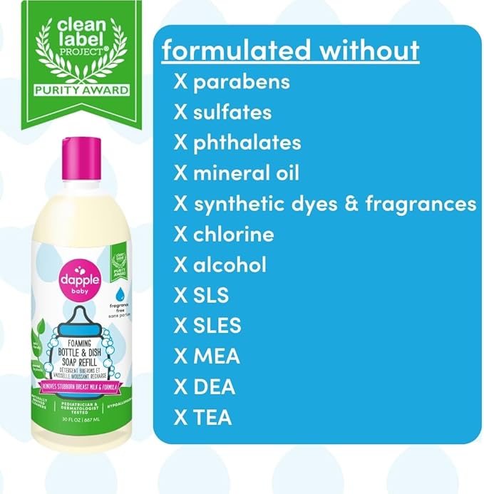 Dapple Baby Foaming Dish Soap, Refill, Unscented, 30oz (2 Units) (Pack of 2)