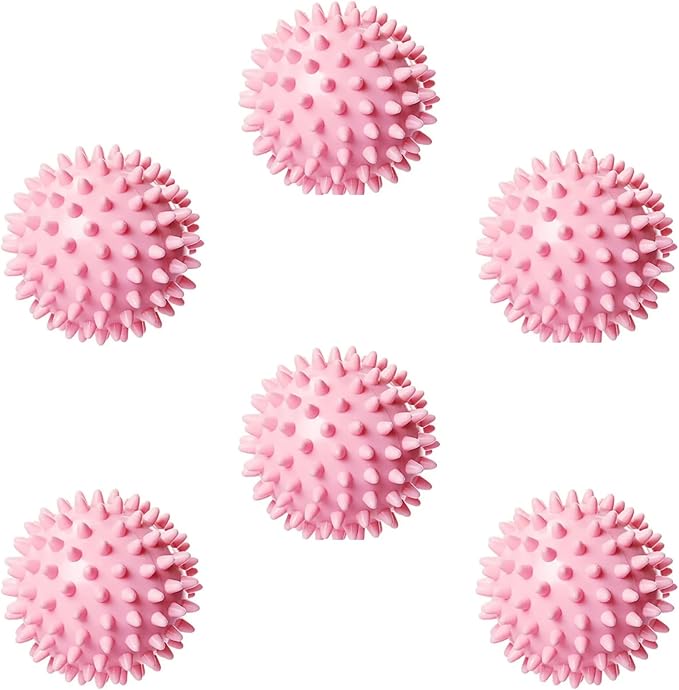 Reusable Laundry Dryer Balls, Pink Plastic Anti-Static Fabric Softener, Reduces Wrinkles, Sustainable Cleaning Supplies, Essential Washing & Drying Aid for Soft, 6 Pack, 2.36 in (Pink)