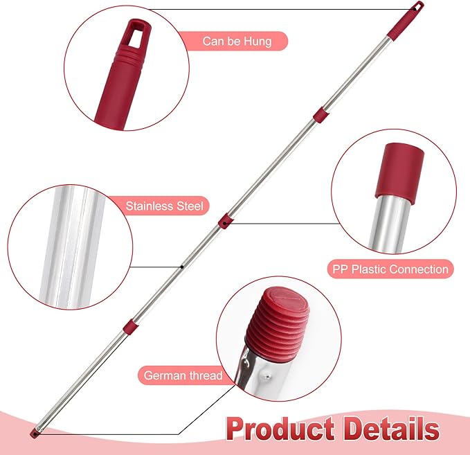 Mop Handle for Ocedar, Mop Handle for O Cedar, Spin Mop Replacement Handle for O Cedar, 4 Section 30" to 58" Mops Handles for Cedar Spin Mops & H2pro Flat Mop