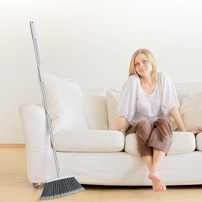Broom, Outdoor Brooms for Sweeping Indoor, Adjustable 55" Pet Hair Removal Hevy Duty Broom for Floors Home Kitchen Garage Commercial Patio Industrial Snow (Pack of 2)