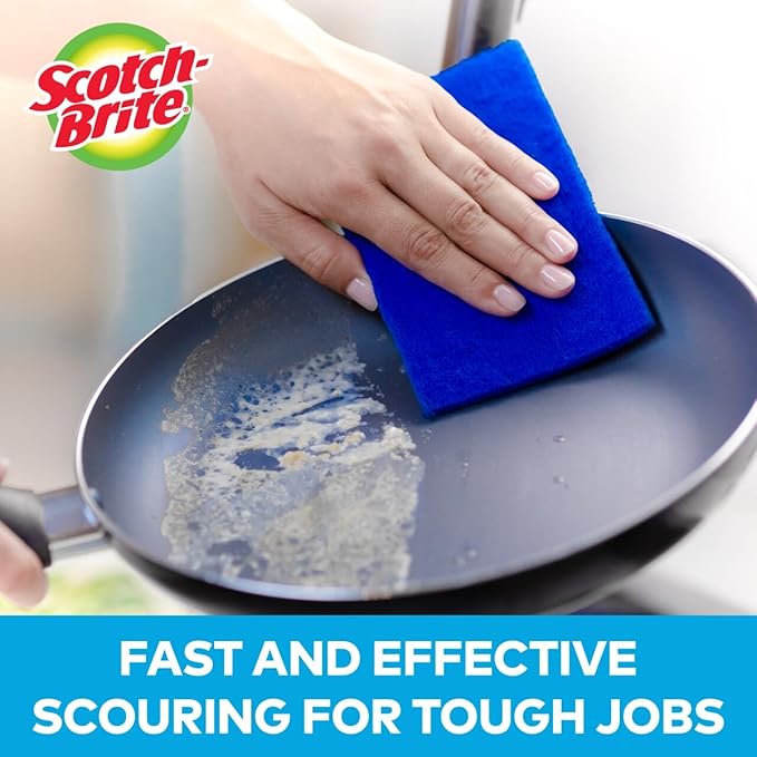 Scotch-Brite Zero Scratch Scouring Pad, Effective + Gentle Dish Scrubber for Household Cleaning, 2 Scrub Pads for Dishes, Nonstick Pots and Pans, Glass, Tubs, Showers, Reusable & Durable