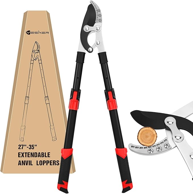 Yesker 27-35" Extendable Loppers for Tree Trimming Heavy Duty Tree Trimmer Bypass Loppers with Compound Action Sharp Anvil Blade up to 2 Inch Cut Capacity Branch Cutter Chops Thick Branches Ease