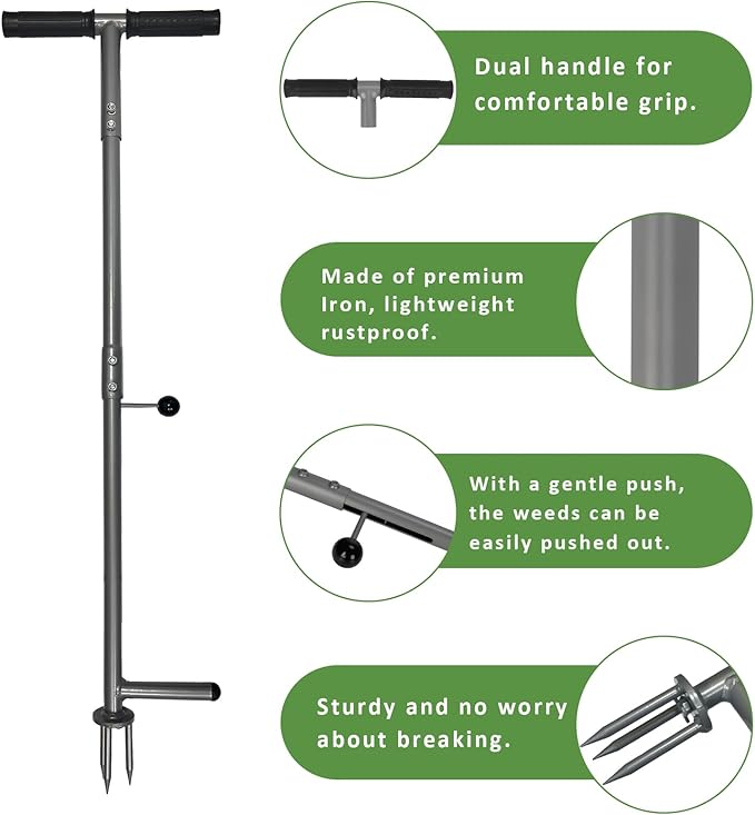39"/42" Stand Up Weeder Hand Tool - Weed Puller Tool - Long Handle 3 Claws Manual Weeding Tool for Elderly & Gardeners - Stainless Steel Root Extractor Without Bending