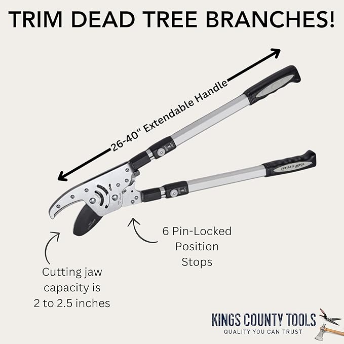 Tree Trimmer Loppers - Double Ratcheting Anvil Lopper - Extendable 26" - 40" Long Handles - Loppers for Tree Trimming Heavy Duty by Kings County Tools