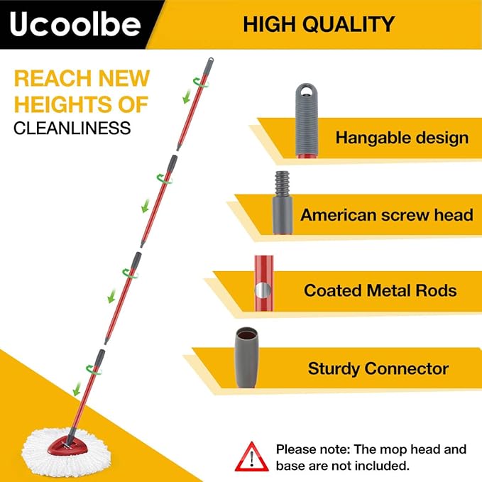 Spin Mop Replacement Handle Compatible with O-Cedar Spin Mop & Bucket System, 4-Section 30" to 58" Mops Handle Replacement Stick for Floor Cleaning, Mops Head & Base Not Include