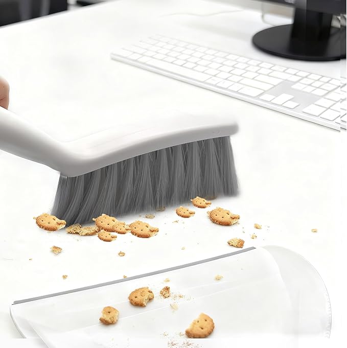 Mini Broom and Dustpan Set,Hand Broom with Dustpan Combo Nesting Snap-On Handheld Dust Pan and Brush Set, Small Broom and Dustpan Set for Kitchen, Desktop, Pet, Floor, Sofa, Grey White
