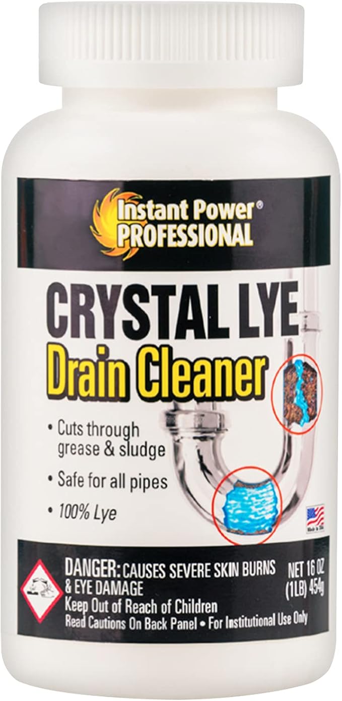 Instant Power Professional Crystal Lye Drain Cleaner, Drain Clog Remover Made of Pure Lye Crystals