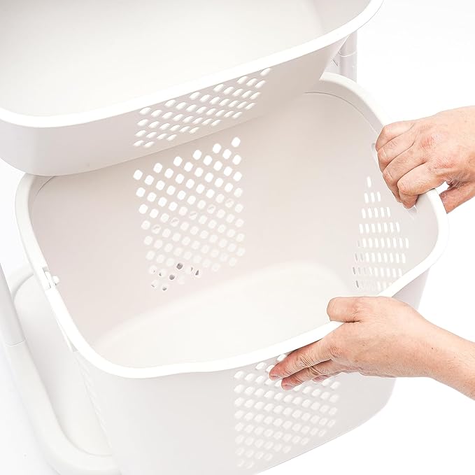 Household Storage Basket, 360° Rolling Movable Laundry Basket,Floor-Standing White Multi-layer Clothes Organizer for Kitchen,living Room and Bathroom (3 Tiers)