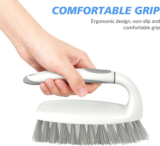 SetSail Heavy Duty Scrub Brush, Stiff Bristles Cleaning Brush with Non Slip Handle Shower Scrubber for Bathroom Kitchen Bathtub Tile Sink, 2 Pack(Grey White)