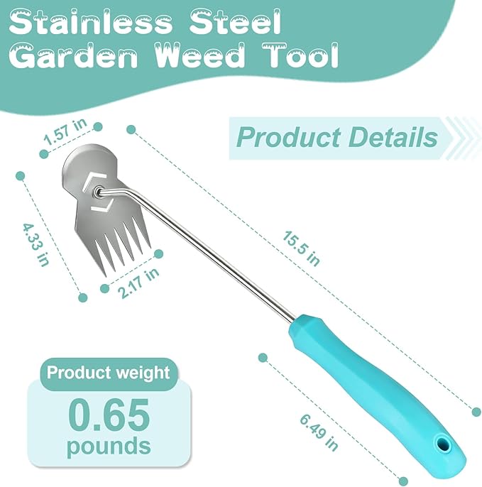 Garden Weed Tool,2026 Portable Gardening Tools,Adopting Ergonomic Handle Design,6 Tooth Stainless Steel Weeding Tools,Hand Weeder Tool Suitable for Farm Planting,Gardening