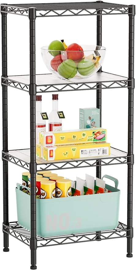 Golpart 4 Tier Adjustable Storage Shelves Metal Utility Shelf Wire Shelving Unit Organizer Rack for Home Kitchen Office Bathroom Pantry Room 12" D x 18" W x 44" H