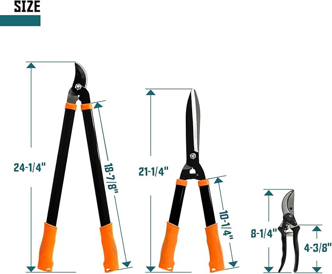 TANG Sunshades Loppers Garden Tool, 3PCS Combo Gardening Tools Set with Lopper, Hedge Shears, Pruner Shears; Tree Trimmer Branch Cutter for Yard Lawn Garden, Hedge Clippers Gifts