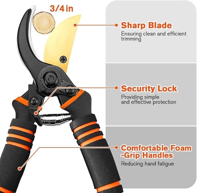 Pruning Shears, Garden Shears,Professional Bypass Pruner Hand Shears Heavy Duty, Garden Clippers,8" Hand Pruners with Foam-Grip Handles,Plant Cutting Scissors for Gardening,Hedge