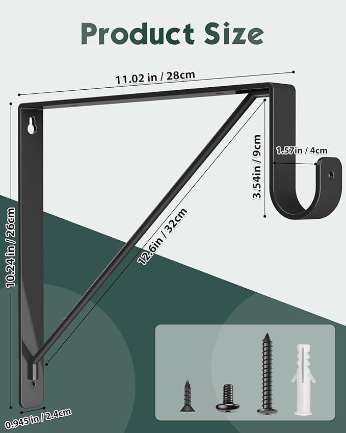 Supforce 6 Pack Closet Rod Bracket, Heavy Duty Closet Rod Support with Rod Holder, Wall Mounted Closet Shelf Brackets with Triangle Stabilizing Design for Closet, Bathroom and Kitchen, Black