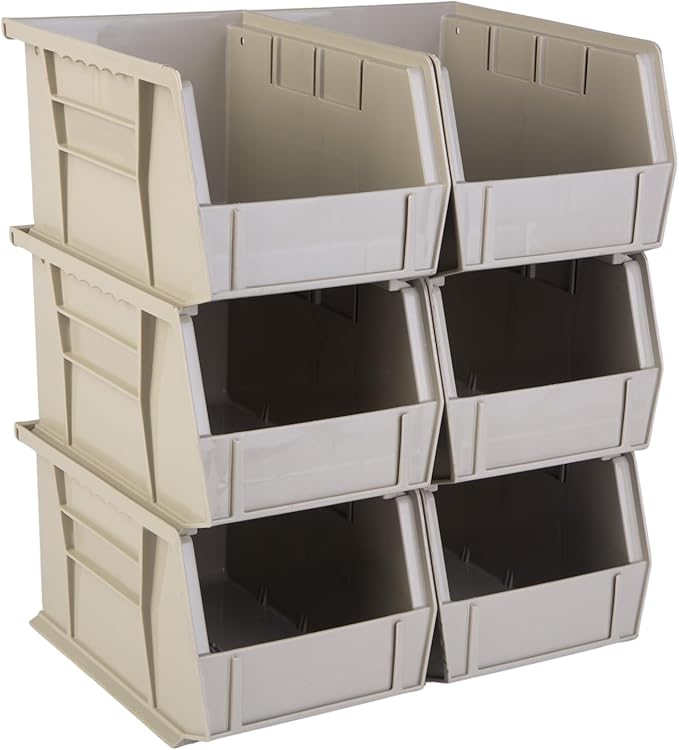 Hudson Exchange 9-1/2" x 6" x 5" (6 Pack) Plastic Stackable Storage Bin and Hanging Container, Stone