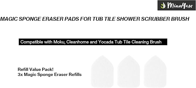 Magic Sponge Eraser Pads Fit Extendable Tub Tile Scrubber Brush | Magic Sponge Eraser Cleaning Scrubber Refill Replacement Pads | Compatible with Moku, Yocada & Cleanhome & Others | 3 Pack