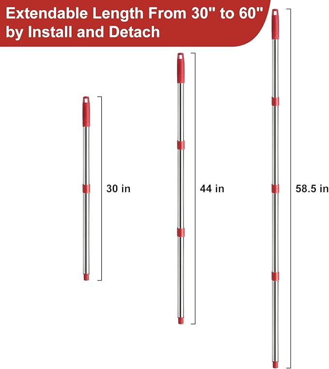 4-Section Spin Mop Replacement Handle, Mop Handle Compatible with Ocedar Spin Mop, 2.5-to-5 Foot Easy Cleaning Floor Mop Stick for Floor Cleaning
