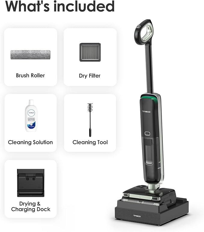 Tineco Floor ONE S7 Master Wet Dry Vacuum Cleaner, 23kPa Suction Vacuum Mop with DustReveal Green Headlight, 65 Min Runtime, 185°F Flashdry, 3.9inch Ultra-Slim Stretch Mop