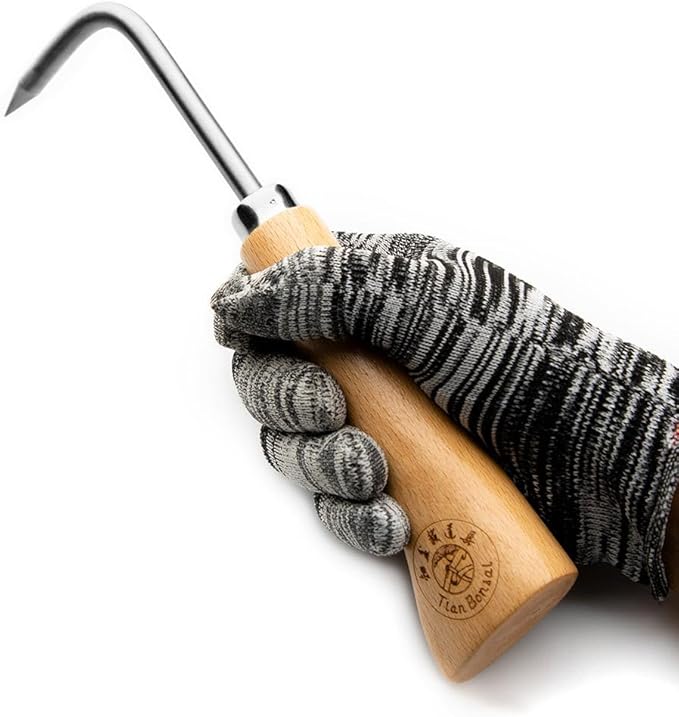 tianbonsai Bonsai Tools Hook 22.5 cm Wooden Handle Stainless Steel Hook Robust Very Firm and Durable Made