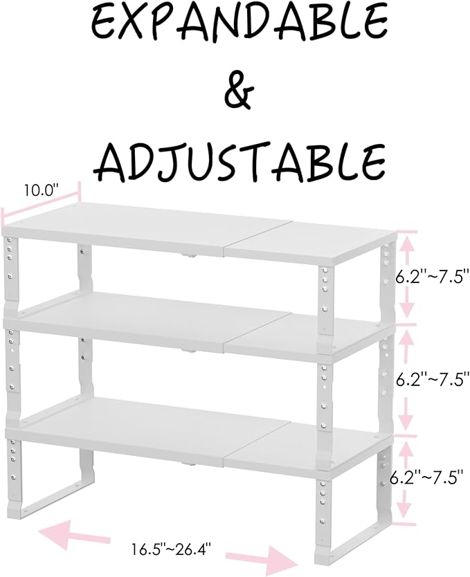 Adjustable Metal Shelving Unit, Stackable & Expendable Storage Rack for Home/Office/Kitchen, Space-Saving，Sturdy&Durable，Easy Assembly (3PACKS/Large/White