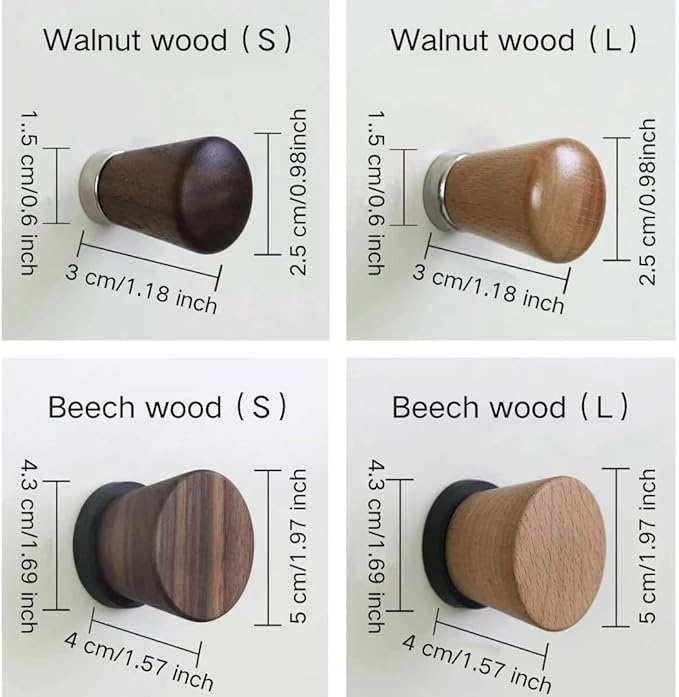 2 PCS Retro Magnetic Hooks, Wrought Iron Wooden Ball Hooks, Creative Punch-Free Storage for Refrigerators, Metal Doors, and Lockers (Walnut Wood,L)