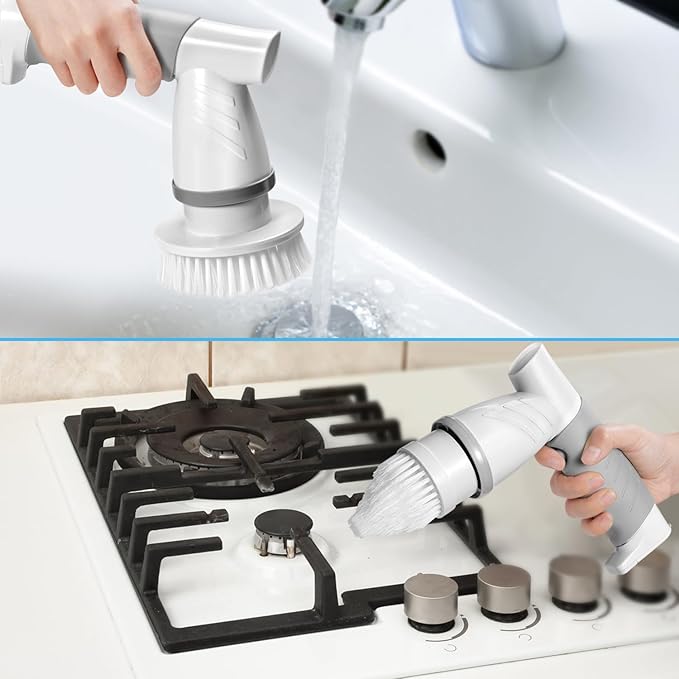 Electric Spin Scrubber, Bathroom Cleaning Brush Shower Scrubber Portable Rechargeable, Power Scrub Brush for Bathtub Sink Tile Grout Window Sill Kitchen Stove Cooker, Household Cleaning Tools