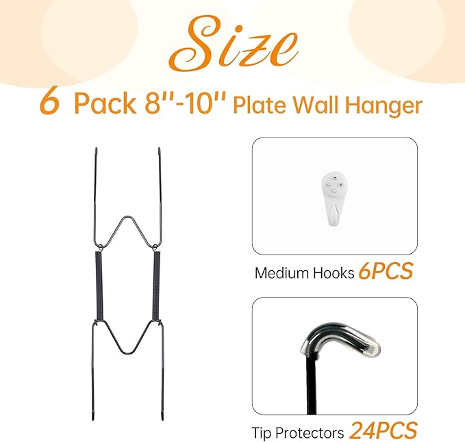 Bilillo 6 Pack Plate Hangers for The Wall, Suitable for 8''-10'' Decorative Plate,Invisible Heavy Duty Wire Plate Holder with Wall Hooks, Plate Hangers for Displaying Plates, Platter, Dish (Black)