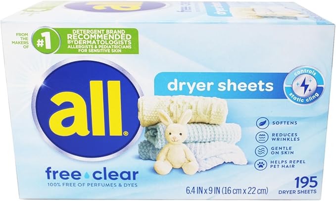 All Free & Clear Dryer Sheets,195 ct (Pack of 4)