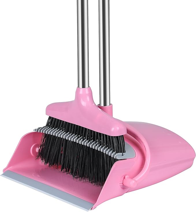 Broom and Dustpan Set, Broom with Dustpan Combo Set for Home Office Kitchen(Pink)