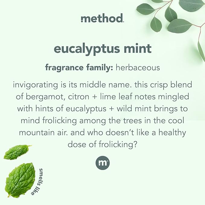 Method Daily Shower Cleaner Spray, & Spray and Walk Away, Eucalyptus Mint Scent, 28 Fl Oz, (Pack of 8), Packaging May Vary