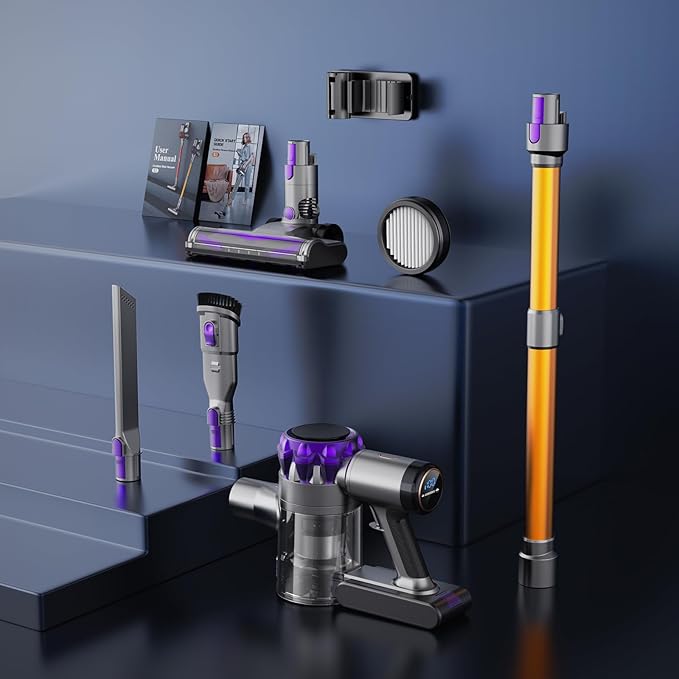 UML0 S3P Cordless Vacuum Cleaner, 45kPa Powerful Suction Vacuum Cleaners for Home, 55-Min Runtime Rechargeable Stick Vacuum, Self-Standing, for Pet Hair Carpet Hard Floor, LED Display