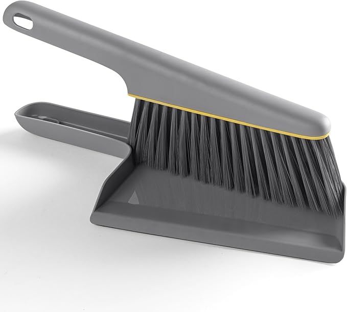 Small Broom and Dustpan Set, Hand Mini Dust-Pan and Brush, Handheld Portable Compact, 1 Piece, Gray