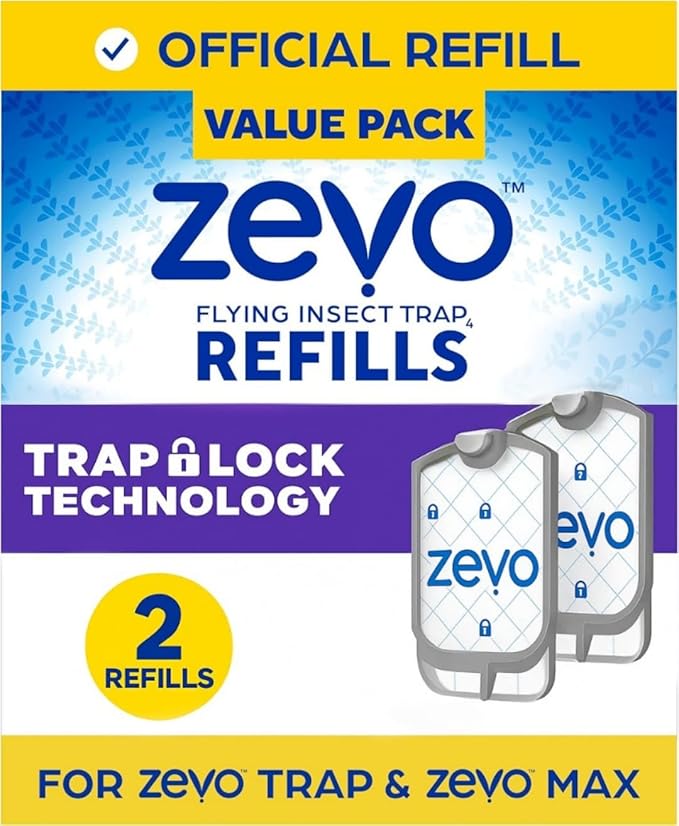 Zevo Flying Insect Trap Replacement Cartridges – 2-Pack – Odorless, Mess-Free Refills for Zevo Devices