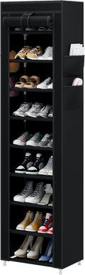 Calmootey 9 Tier Shoe Rack Organizer,Portable Shoe Shelf with Nonwoven Fabric Cover for Closet Hallway,Bedroom,Entryway,17.72x11.81x62.99inches,Black
