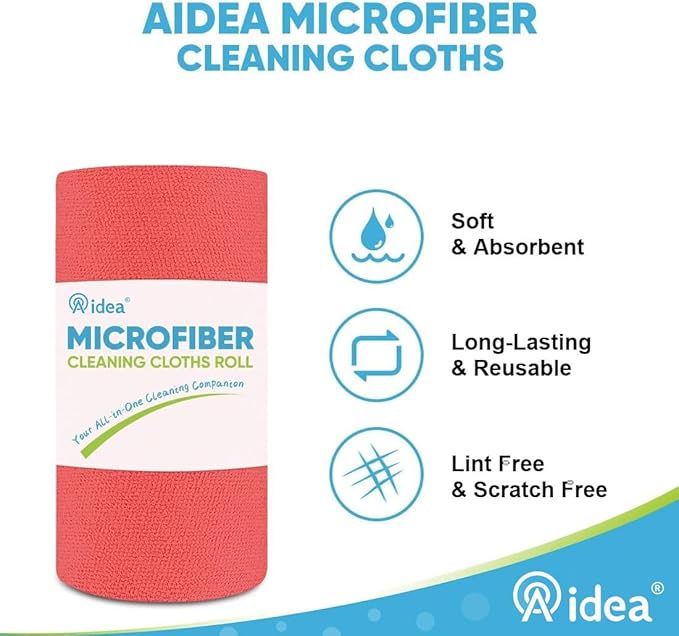 AIDEA Microfiber Cleaning Cloth Roll, 75PK Red, Reusable Paper Towels Tear Away Cloth, Microfiber Towels Washable Shop Rags, Lint Free Cleaning Rags for House, Kitchen, Window, 11.5"×11.5"