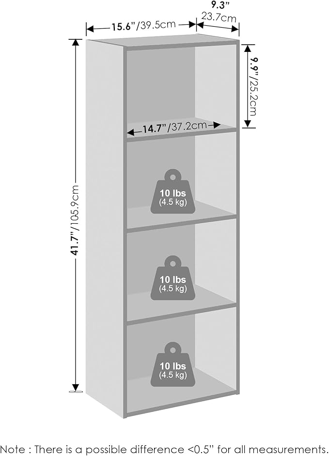 Furinno Reed Closet Organizers and Storage, 4-Tier Closet Organizer, Open Shelf Closet Storage, for Wardrobe, Bedroom, Living Room, White