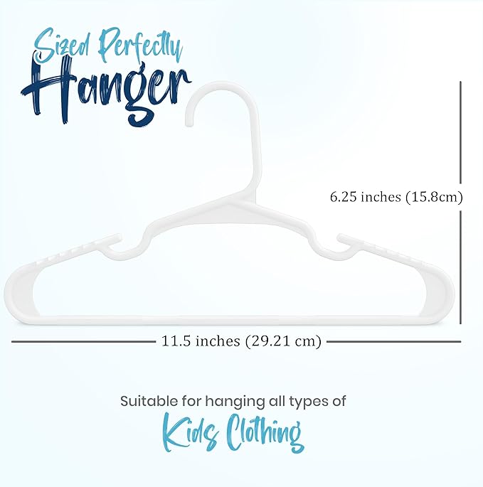 Utopia Home Kids Hangers - Plastic Baby Hangers for Closet - Childrens Hangers for Clothes & Infant Hangers for Closet - Ideal for Everyday Standard Use (White, Pack of 100)