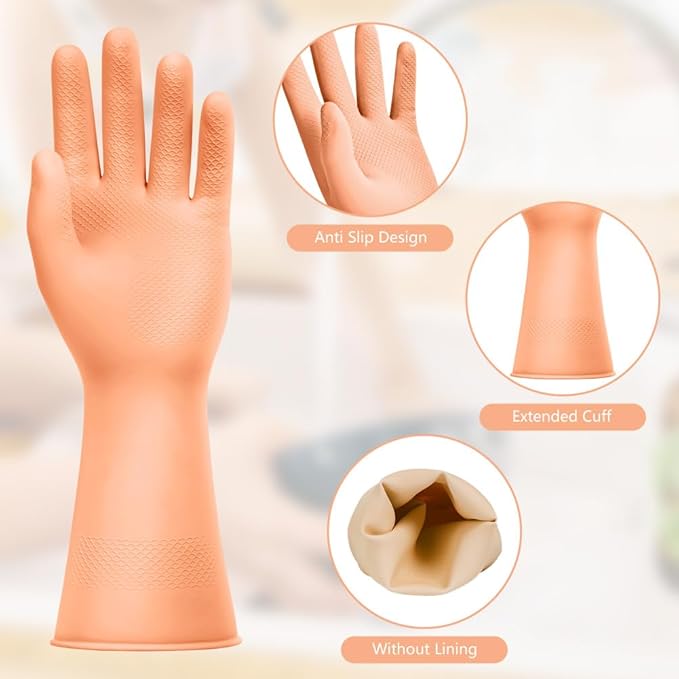 AUAUY Reusable Kitchen Dishwashing Gloves, Rubber Household Cleaning Gloves, Non-Slip Waterproof Dish Glove for Women Men