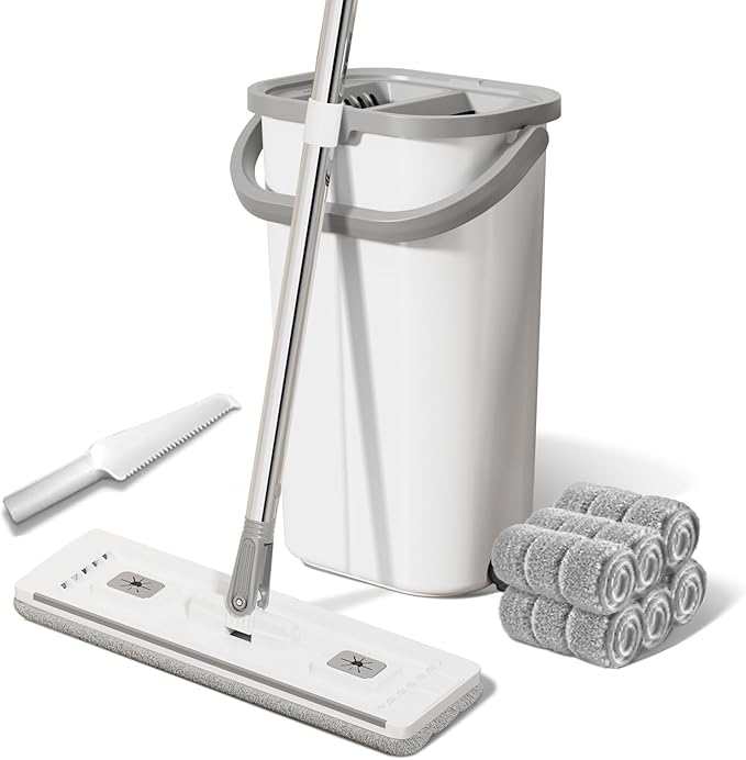 Mop and Bucket with Wringer Set: Wet Dry Separation System for Easy Floor Cleaning Rebound Head for Bathroom & Living Room Gift for Women