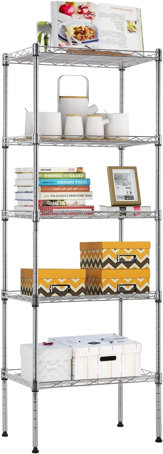 BestOffice Adjustable NSF-Certified Metal Shelf Wire Shelving Unit Storage for Small Places Restaurant Garage Pantry Kitchen Garage Rack (Chrome, 16.7L×11.8W×47.6H)