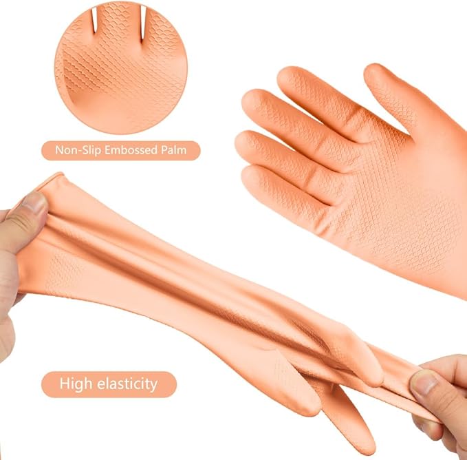 AUAUY Reusable Kitchen Dishwashing Gloves, Rubber Household Cleaning Gloves, Non-Slip Waterproof Dish Glove for Women Men