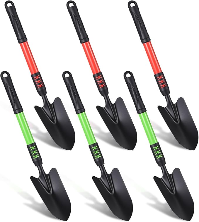 6 Pcs Garden Shovel Heavy Duty 16.93'' Long Handle Garden Hand Shovel Tool Extra Length Metal Hand Trowel Spade for Digging Planting Gardening Farm Lawn Yard Beach Home Shop