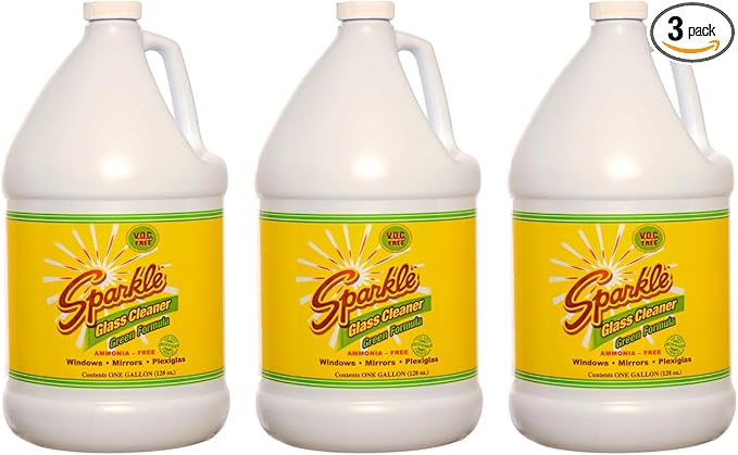 Sparkle Glass Cleaner Green Formula, Streak-Free Window, Mirror & Glass Surface Cleaner, 1 Gallon 128 Fl Oz Refill (Pack of 3)
