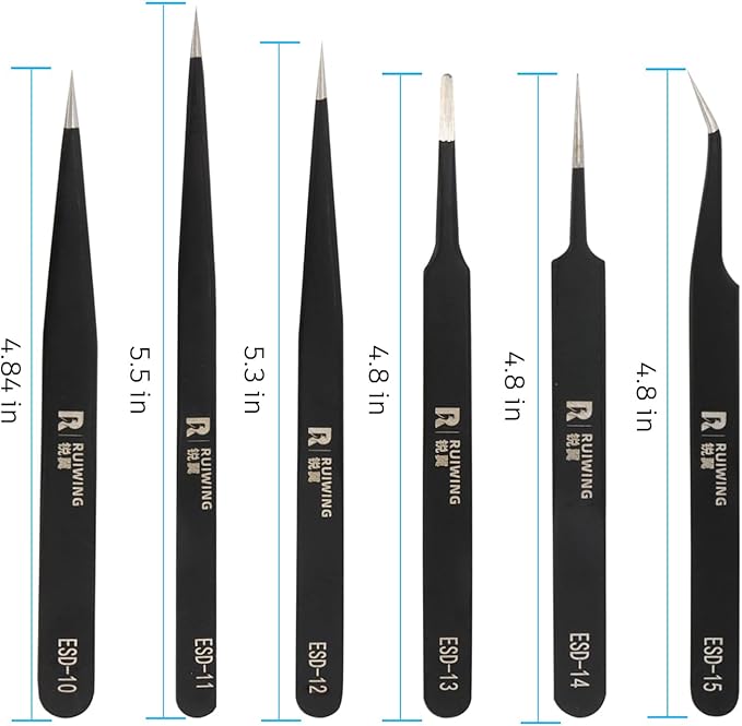6PCS Precision Tweezers Set, ESD Anti-Static Heavy-Duty Stainless Steel Electronic Tweezers for Electronics Repair, Laboratory, Soldering, Jewelry Making Tools Straight & Curved Tips, Precision Tools