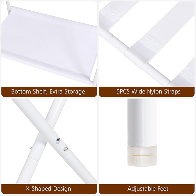 AMHANCIBLE Luggage Rack, Set of 2, Foldable Suitcase Stands for Guest Room, Metal Luggage Holder with Storage Shelf for Bedroom, Hotel, Easy Assemble, White HLR02WT