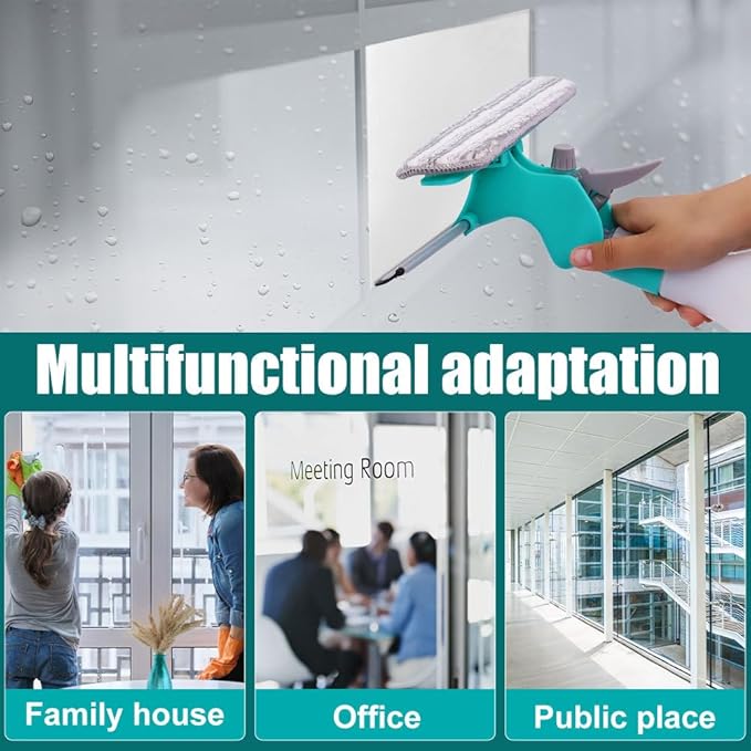 DONGKER 4 in 1 Window Cleaning Kit,Multifunction Window Cleaner Tool with Spray Bottle Squeegee & Microfiber Washer Head for Indoor Outdoor Glass Shower Car